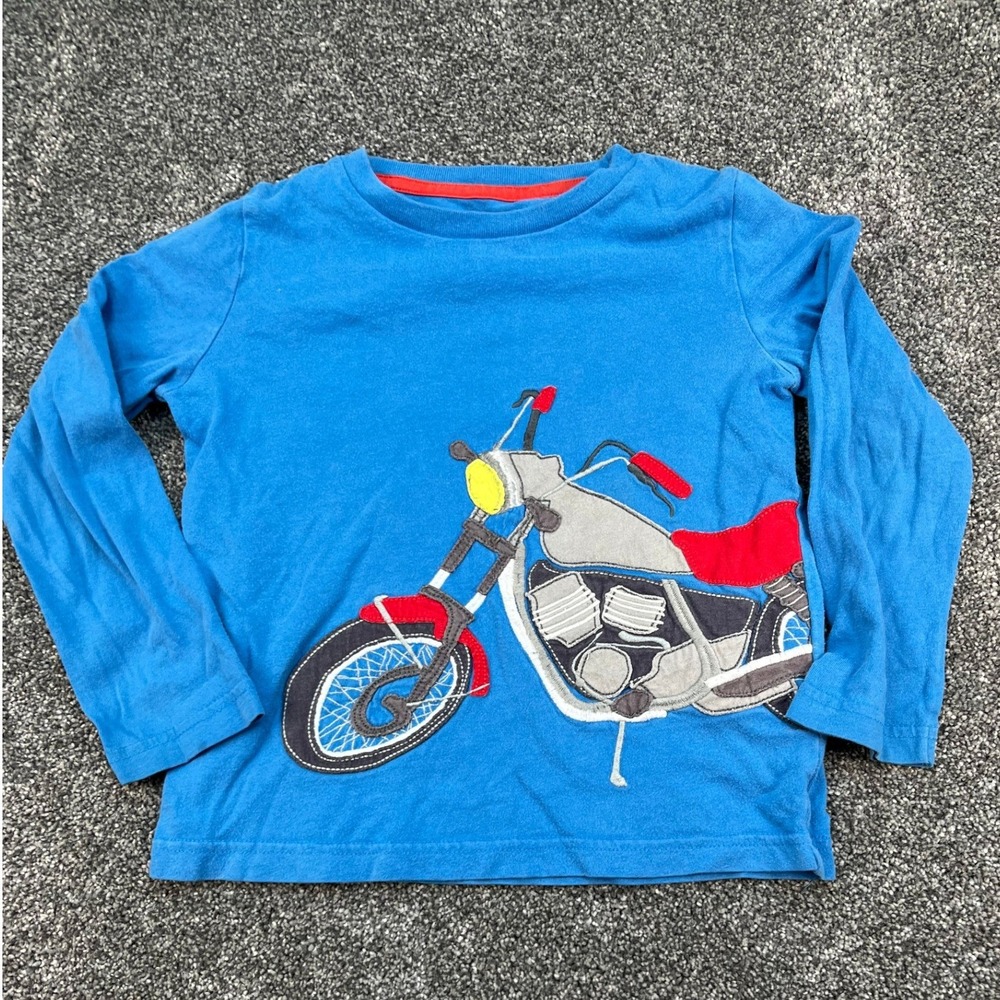 Mini Boden Boys Blue Long Sleeve Motorcycle Applique Boys 3-4Y T-Shirt Cotton